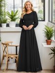 Chiffon High Empire Waist Puff Sleeve Mother Dress – Black