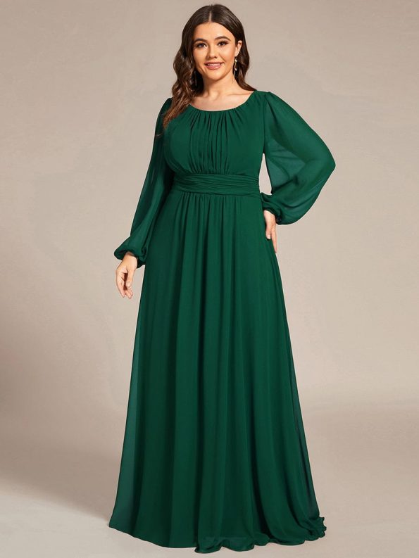 Chiffon High Empire Waist Puff Sleeve Mother Dress - Dark Green