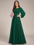 Chiffon High Empire Waist Puff Sleeve Mother Dress – Dark Green