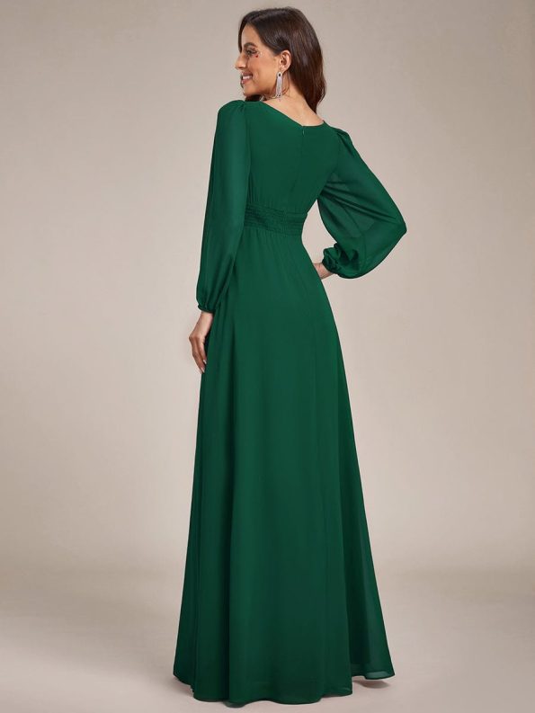 Chiffon High Empire Waist Puff Sleeve Mother Dress - Dark Green