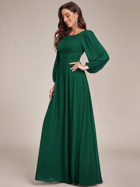 Chiffon High Empire Waist Puff Sleeve Mother Dress - Dark Green