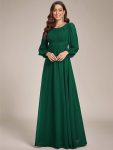 Chiffon High Empire Waist Puff Sleeve Mother Dress – Dark Green