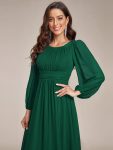 Chiffon High Empire Waist Puff Sleeve Mother Dress – Dark Green