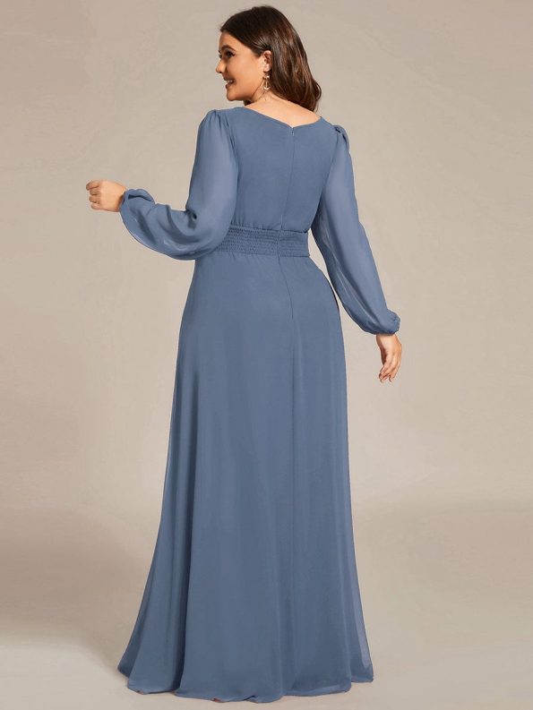 Chiffon High Empire Waist Puff Sleeve Mother Dress - Dusty Navy