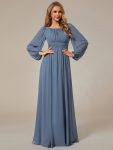 Chiffon High Empire Waist Puff Sleeve Mother Dress - Dusty Navy