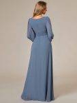 Chiffon High Empire Waist Puff Sleeve Mother Dress – Dusty Navy