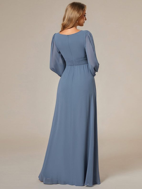 Chiffon High Empire Waist Puff Sleeve Mother Dress - Dusty Navy