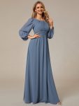 Chiffon High Empire Waist Puff Sleeve Mother Dress – Dusty Navy