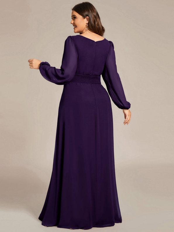 Chiffon High Empire Waist Puff Sleeve Mother Dress - Dark Purple