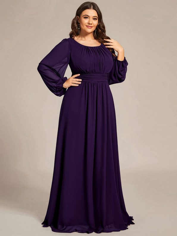 Chiffon High Empire Waist Puff Sleeve Mother Dress - Dark Purple