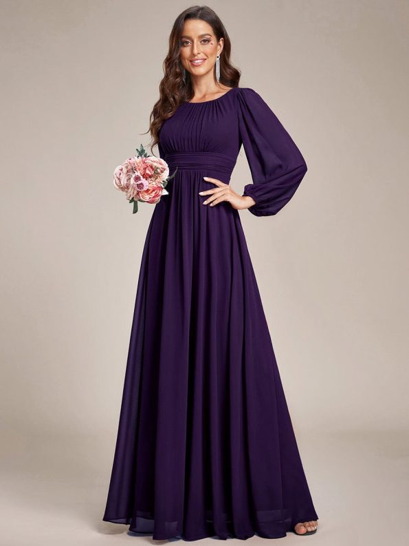 Chiffon High Empire Waist Puff Sleeve Mother Dress - Dark Purple