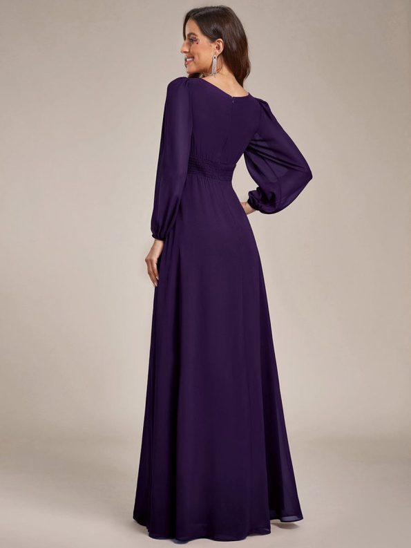 Chiffon High Empire Waist Puff Sleeve Mother Dress - Dark Purple