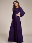 Chiffon High Empire Waist Puff Sleeve Mother Dress – Dark Purple