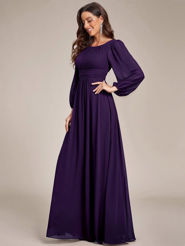 Chiffon High Empire Waist Puff Sleeve Mother Dress - Dark Purple