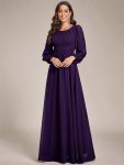 Chiffon High Empire Waist Puff Sleeve Mother Dress – Dark Purple