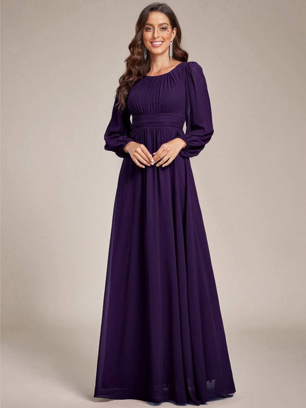 Chiffon High Empire Waist Puff Sleeve Mother Dress - Dark Purple