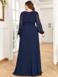 Chiffon High Empire Waist Puff Sleeve Mother Dress – Navy Blue