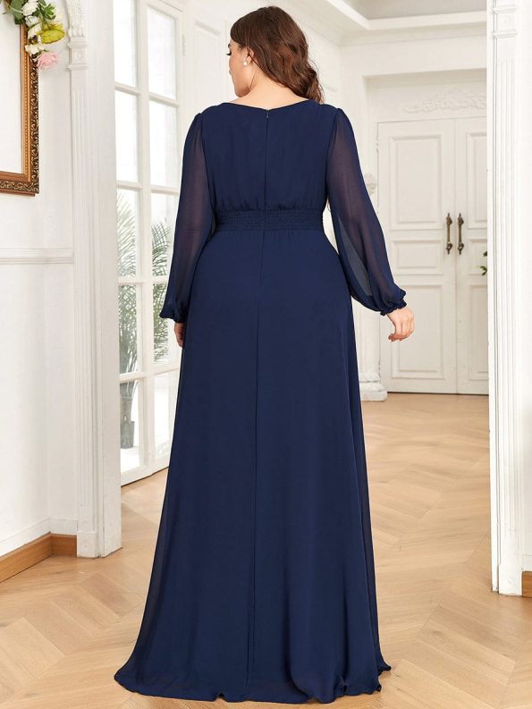 Chiffon High Empire Waist Puff Sleeve Mother Dress - Navy Blue