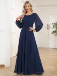 Chiffon High Empire Waist Puff Sleeve Mother Dress – Navy Blue