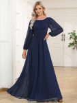 Chiffon High Empire Waist Puff Sleeve Mother Dress – Navy Blue