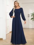 Chiffon High Empire Waist Puff Sleeve Mother Dress – Navy Blue