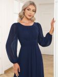 Chiffon High Empire Waist Puff Sleeve Mother Dress – Navy Blue