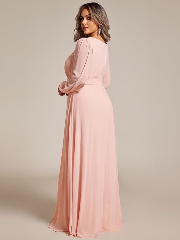 Chiffon High Empire Waist Puff Sleeve Mother Dress - Pink