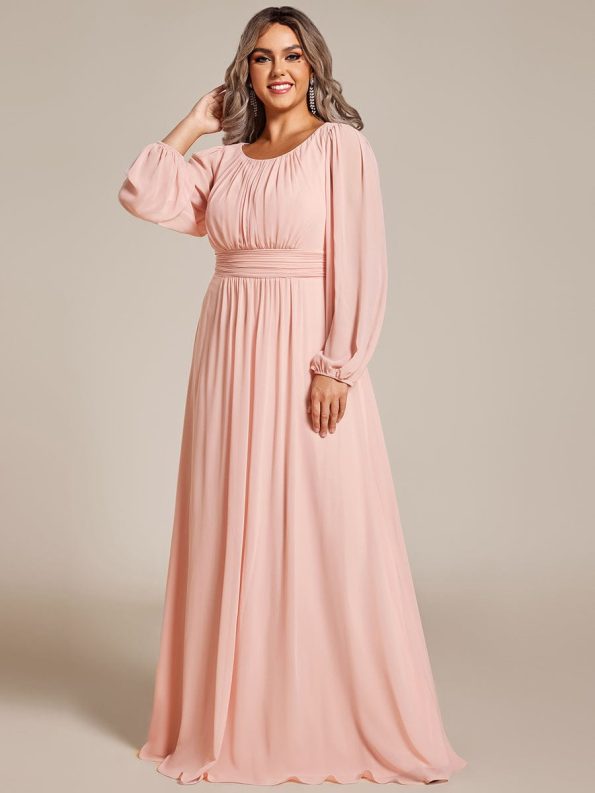 Chiffon High Empire Waist Puff Sleeve Mother Dress - Pink