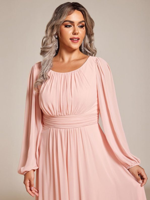 Chiffon High Empire Waist Puff Sleeve Mother Dress - Pink