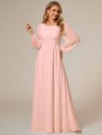 Chiffon High Empire Waist Puff Sleeve Mother Dress – Pink