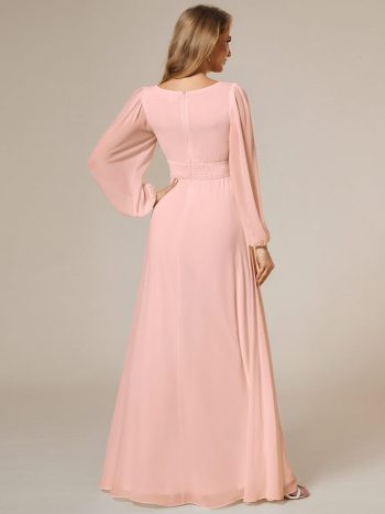 Chiffon High Empire Waist Puff Sleeve Mother Dress - Pink