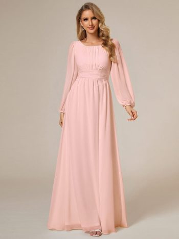 Chiffon High Empire Waist Puff Sleeve Mother Dress - Pink