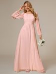 Chiffon High Empire Waist Puff Sleeve Mother Dress – Pink