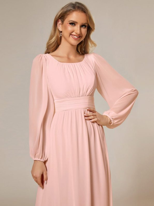 Chiffon High Empire Waist Puff Sleeve Mother Dress - Pink