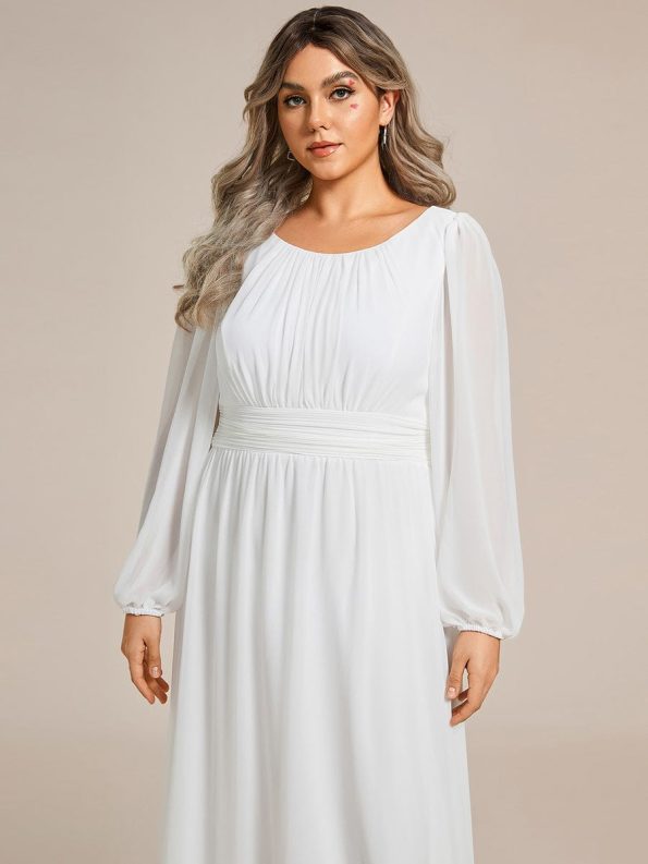 Chiffon High Empire Waist Puff Sleeve Mother Dress - White