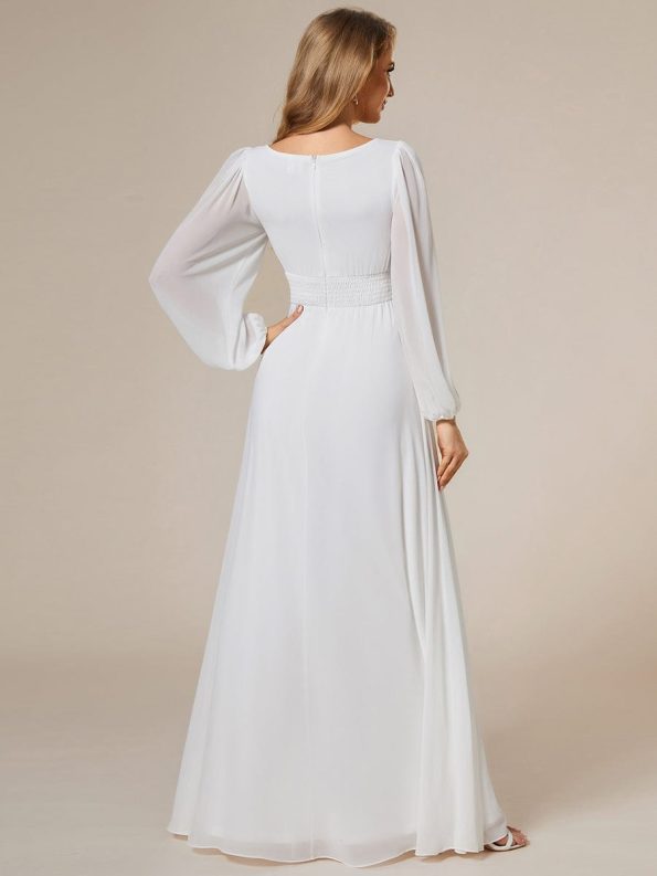 Chiffon High Empire Waist Puff Sleeve Mother Dress - White