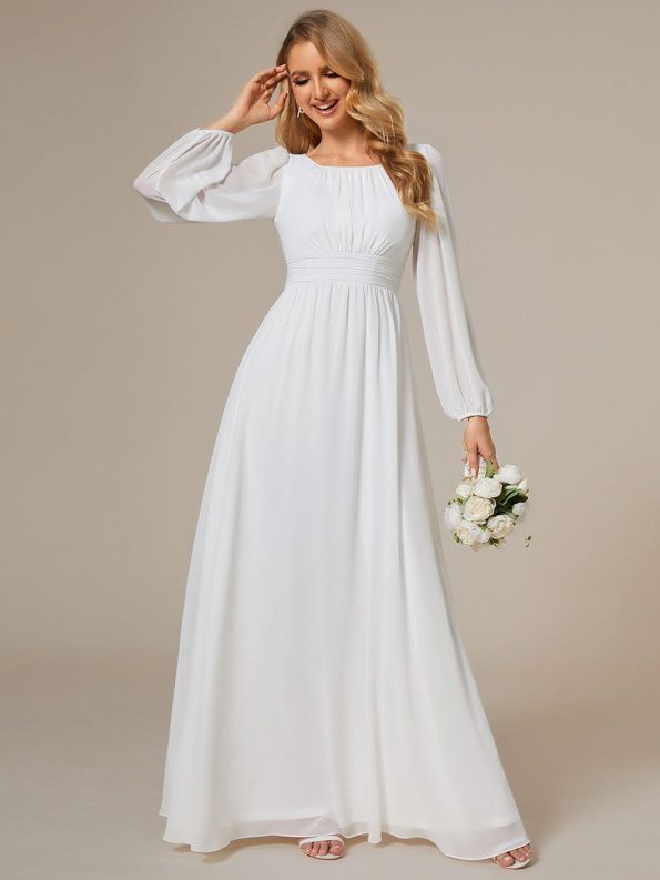 Chiffon High Empire Waist Puff Sleeve Mother Dress - White