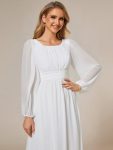 Chiffon High Empire Waist Puff Sleeve Mother Dress – White