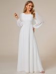 Chiffon High Empire Waist Puff Sleeve Mother Dress – White