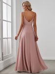 Pleated V-Neck Spaghetti Strap High Slit Bridesmaid Dress – Dusty Rose