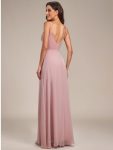 Pleated V-Neck Spaghetti Strap High Slit Bridesmaid Dress – Dusty Rose