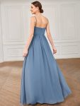 Chiffon Plunging V-Neck Spaghetti Strap Ruched A-Line Front Slit Bridesmaid Dress – Dusty Navy