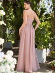 Chiffon Plunging V-Neck Spaghetti Strap Ruched A-Line Front Slit Bridesmaid Dress – Dusty Rose