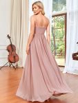 Chiffon Plunging V-Neck Spaghetti Strap Ruched A-Line Front Slit Bridesmaid Dress – Dusty Rose