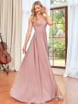 Chiffon Plunging V-Neck Spaghetti Strap Ruched A-Line Front Slit Bridesmaid Dress – Dusty Rose