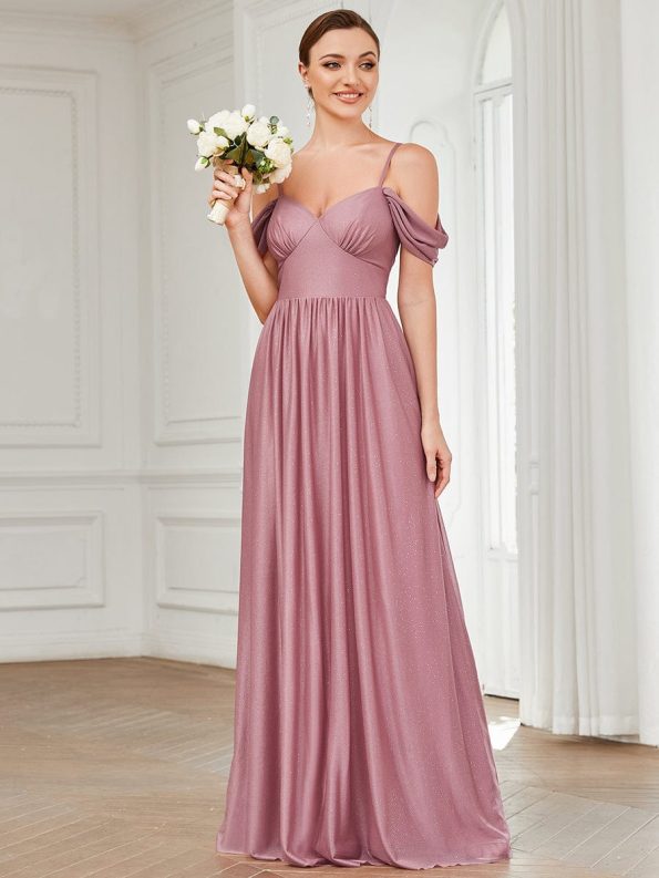 Draped Sleeve Cold Shoulder Sweetheart Bridesmaid Dress - Purple Orchid