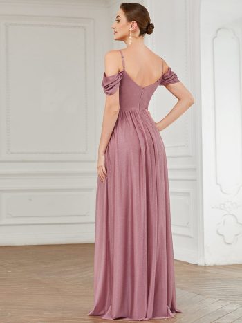 Draped Sleeve Cold Shoulder Sweetheart Bridesmaid Dress - Purple Orchid