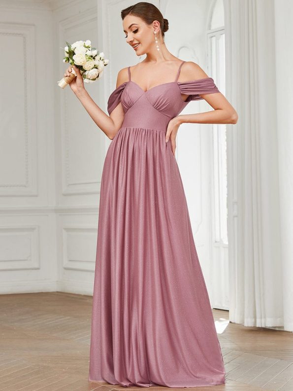 Draped Sleeve Cold Shoulder Sweetheart Bridesmaid Dress - Purple Orchid