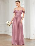 Draped Sleeve Cold Shoulder Sweetheart Bridesmaid Dress – Purple Orchid