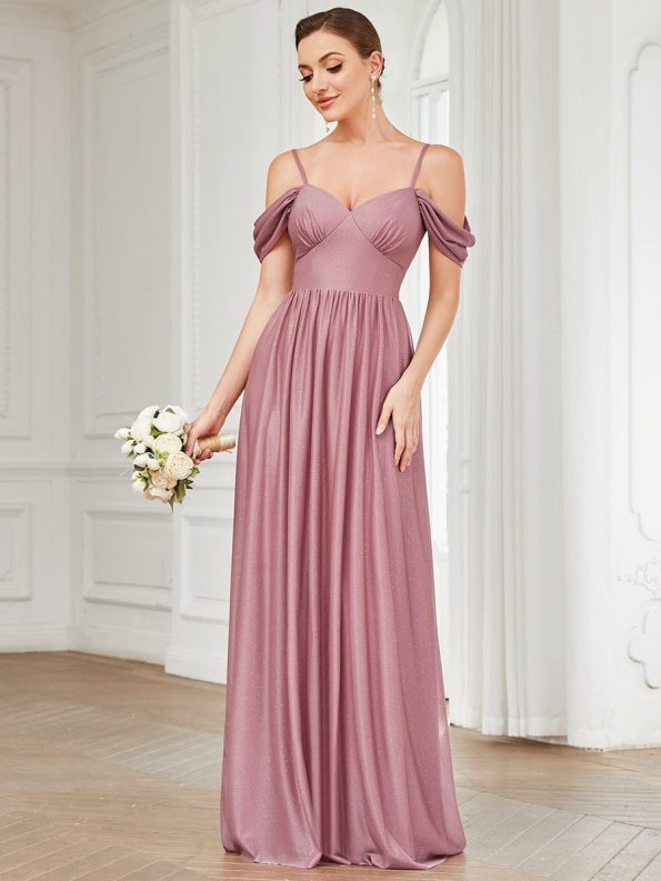 Draped Sleeve Cold Shoulder Sweetheart Bridesmaid Dress - Purple Orchid